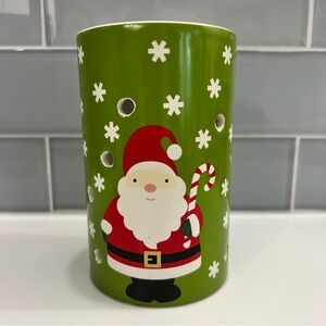 PartyLite JollyGreen Santa Wax Melter Green with Snowflakes with Box